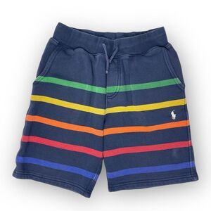 Polo Ralph Lauren Fleece Blue Rainbow Striped Shorts Boys Size Medium 10-12